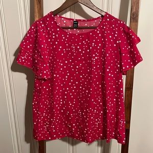Polka dot ruffle sleeve blouse. NEVER WORN!